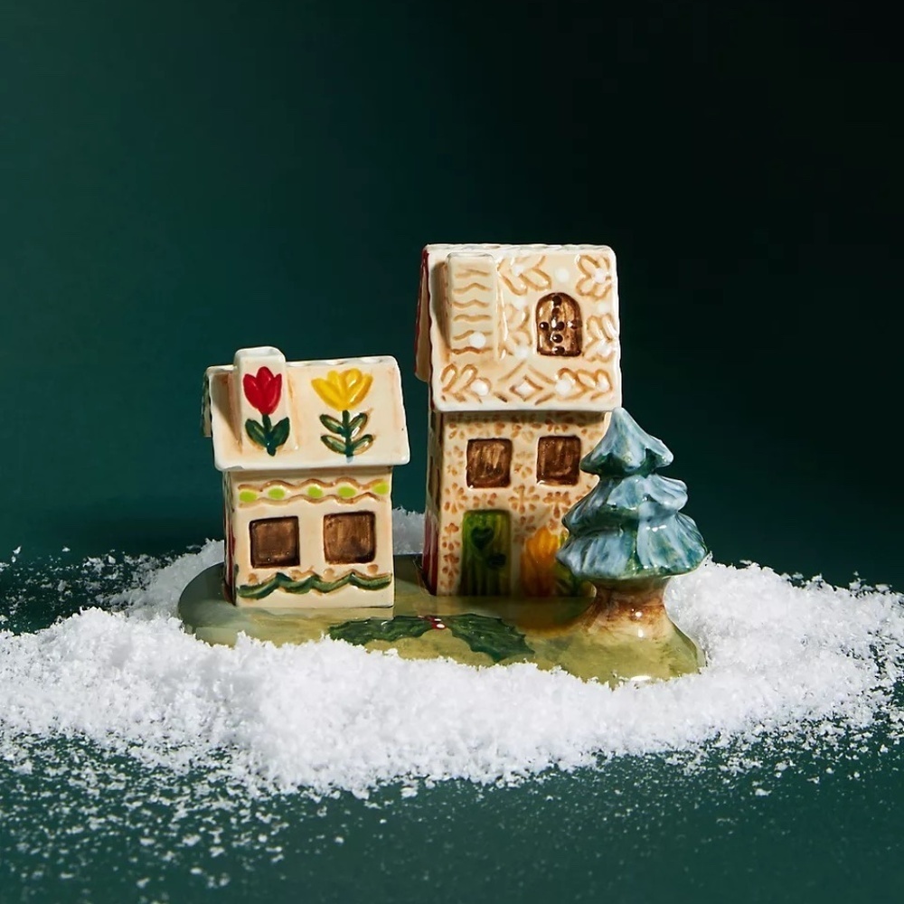 NWT Anthropologie Nathalie Lete Christmas Cottage Salt and Pepper Shakers